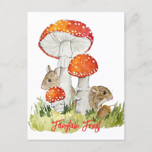 Carte Postale Souris et champignons forestiers