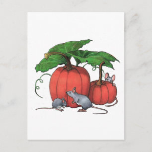 Carte Postale Souris Et Citrouilles : Belle Scène Automne : Art