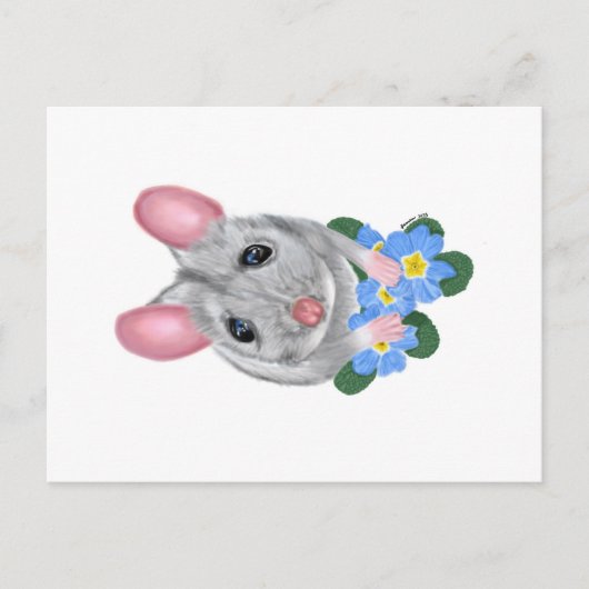 Carte postale Souris et fleurs primitives (Devant)