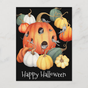 Carte Postale Souris et Halloween Citrouille