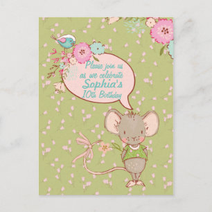 Carte Postale Souris et oiseaux Enfants Invitation d'anniversair