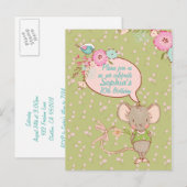 Carte Postale Souris et oiseaux Enfants Invitation d'anniversair (Devant / Derrière)