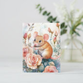 Carte Postale souris et rose (Debout devant)