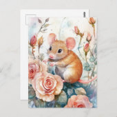 Carte Postale souris et rose (Devant / Derrière)