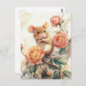 Carte Postale souris et rose (Devant / Derrière)