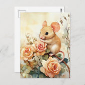 Carte Postale souris et rose (Devant / Derrière)