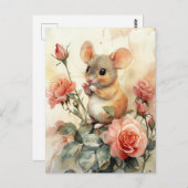 Carte Postale souris et rose (Devant / Derrière)