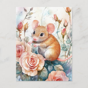 Carte Postale souris et roses
