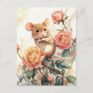 Carte Postale souris et roses