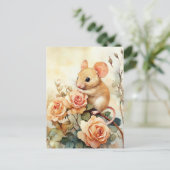 Carte Postale souris et roses roses roses roses roses roses rose (Debout devant)