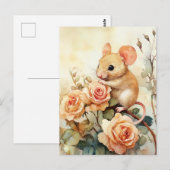 Carte Postale souris et roses roses roses roses roses roses rose (Devant / Derrière)