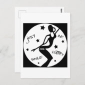 Carte Postale Souris Et Sois Heureuse, Drôle Stick femme (Devant / Derrière)