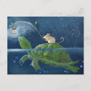 Carte Postale Souris et Tortue Art Fantaisiste Mignon