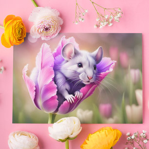 Carte Postale Souris Fantaisiste dans le Havre de Tulipes