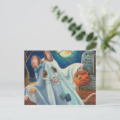 Carte Postale Souris fantôme en costume d'Halloween, Art aquarel (Debout devant)