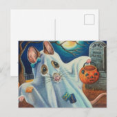Carte Postale Souris fantôme en costume d'Halloween, Art aquarel (Devant / Derrière)