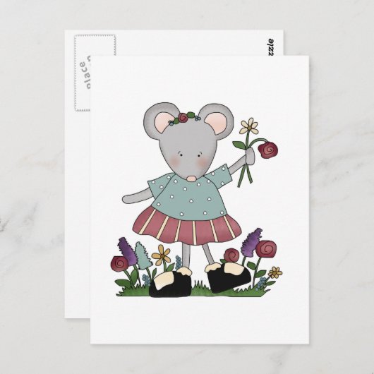 Carte Postale Souris grise en Jardin Fleur T-shirts et cadeaux (Devant / Derrière)