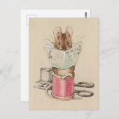 Carte Postale Souris lire le journal Vintage (Devant / Derrière)