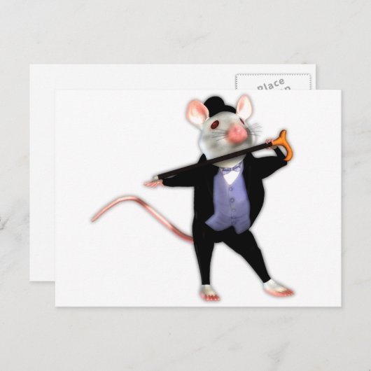 Carte Postale Souris mignonne Dapper, souris Dancing Cartoon (Devant / Derrière)