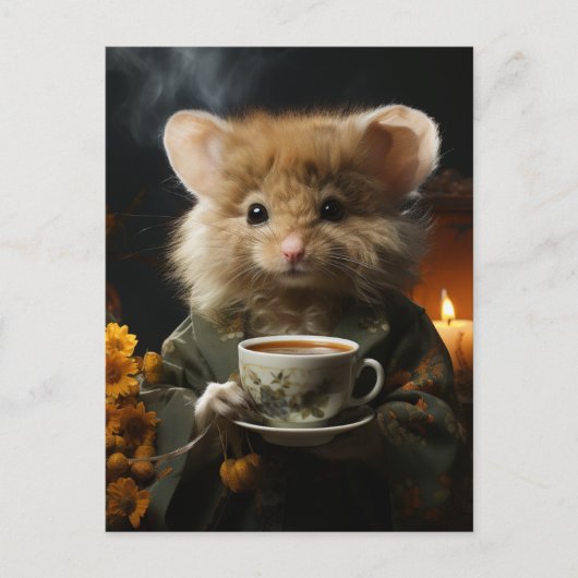 Carte Postale Souris Mignonne et Douce avec du Thé (Devant)
