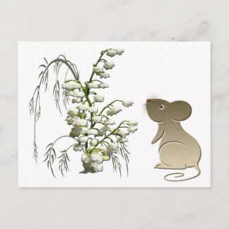 Carte Postale Souris mignonne et Lily de la Vallée