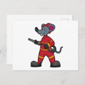 Carte Postale Souris pompier avec tuyau d'incendie (Devant / Derrière)