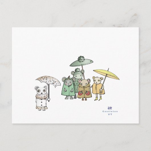 Carte Postale Souris sous la pluie (Devant)
