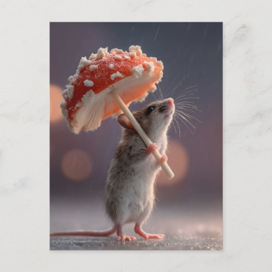 Carte Postale Souris Whimsical utilisant un champignon comme par (Devant)