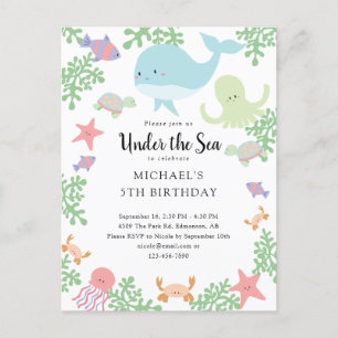 Carte Postale Sous la mer Anniversaire Cute Pastel Ocean Whale I