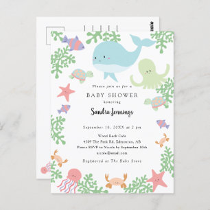 Carte Postale Sous le Baby shower marin Cute Pastel Kawaii