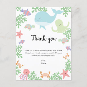 Carte Postale Sous le Merci du Baby shower marin Kawaii Pastel