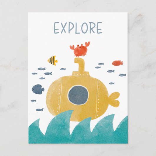 Carte Postale Sous-marin Cute Doodle | Explorer (Devant)