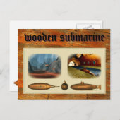 Carte Postale sous-marin en bois (Devant / Derrière)