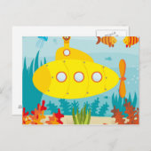 Carte Postale Sous-marin Jaune Carton (Devant / Derrière)