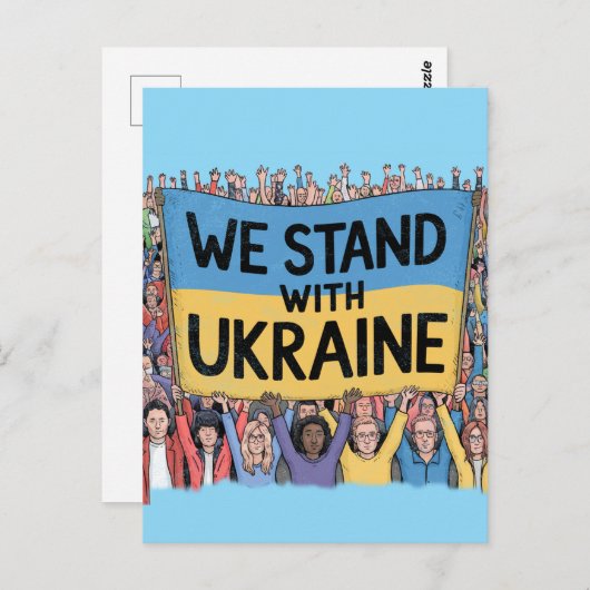 Carte Postale Soutenez l'Ukraine Crowd Design, Unité et Liberté (Devant / Derrière)