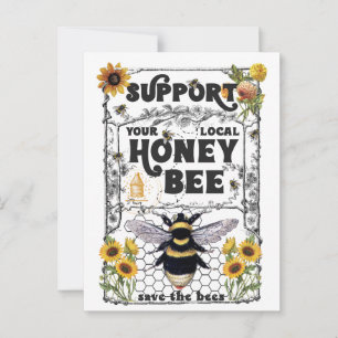 Carte Postale Soutenez vos abeilles de miel locales - Sauvez les