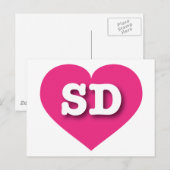 Carte Postale South Dakota Hot Pink Heart - J'aime SD (Devant / Derrière)