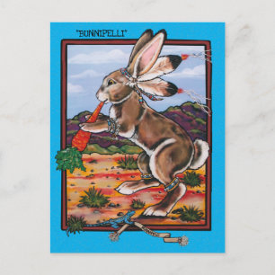 Carte Postale Southwest Kokopelli Bunnipelli lapin Whimsical 