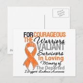 Carte Postale Soutien des hommages Sensibilisation à la leucémie (Devant / Derrière)