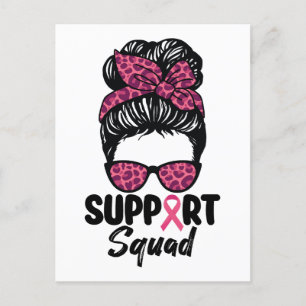 Carte Postale Soutien Squad Messy Bun Pink Warrior Cancer du sei