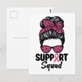 Carte Postale Soutien Squad Messy Bun Pink Warrior Cancer du sei (Devant / Derrière)