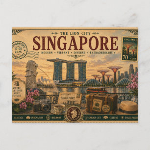 Carte Postale Souvenir de vacances à Singapour vintage