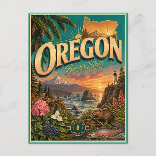 Carte postale souvenir de voyage rétro de l'Oregon (Devant)