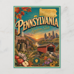 Carte postale souvenir de voyage rétro de Pennsylv