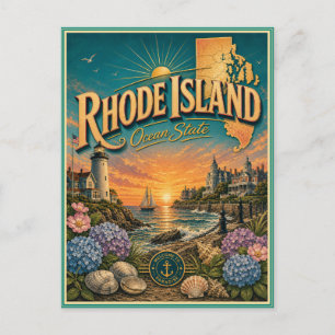 Carte postale souvenir de voyage rétro de Rhode Is
