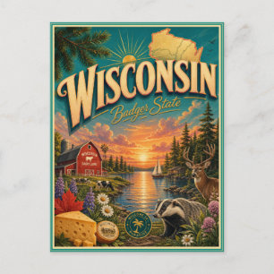 Carte postale souvenir de voyage rétro du Wisconsi