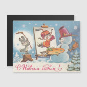 Carte postale soviétique du Nouvel An avec lapins  (Devant / Derrière)