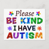 Carte Postale Soyez gentil, j'ai un AUTISME (Devant)