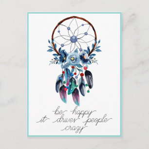 Carte Postale Soyez heureux Boho Dreamcatcher Feather Floral