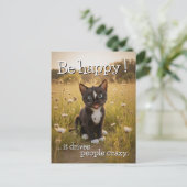 Carte Postale Soyez heureux - Chat gai dans la nature (Debout devant)